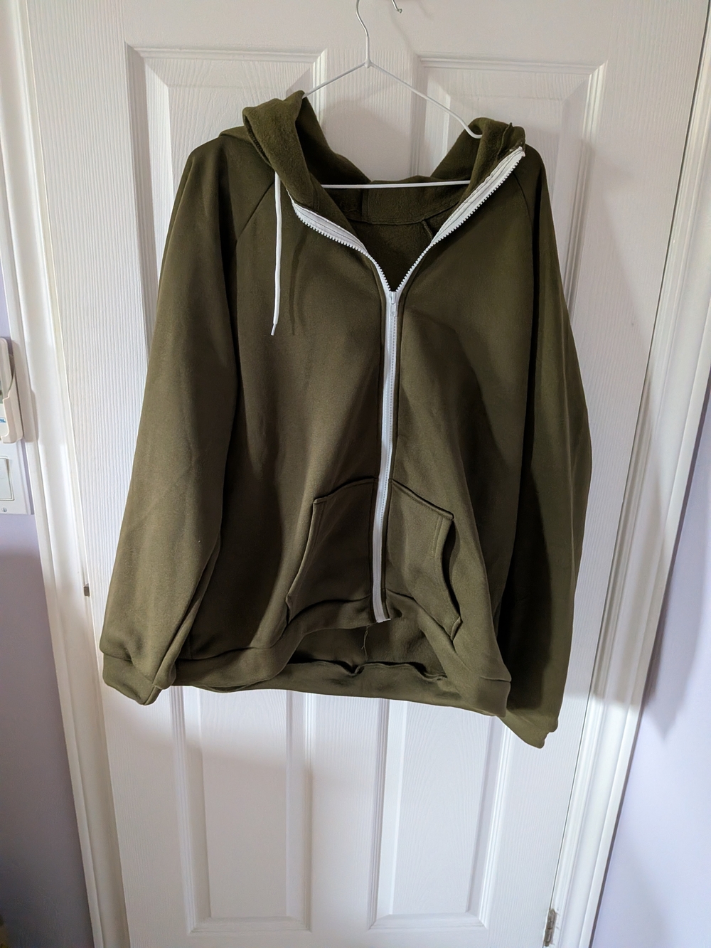 Olive Green Zip-Up Hoodie with Drawstring Hood